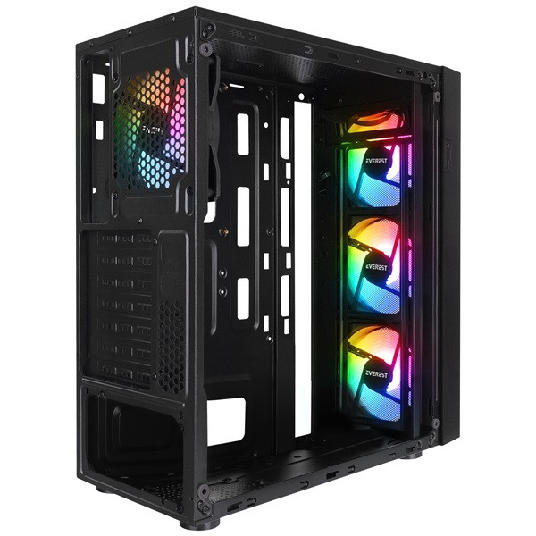 Everest számítógépház -  faced v1 (fekete; üveg; atx; alsó táp; 4x120mm; 1xusb3.0 + 2xusb2.0)