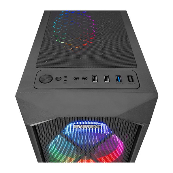 Everest számítógépház -  flat mesh (fekete; plexi; atx; alsó táp; 4x120mm; 1xusb3.0 + 2xusb2.0, i/o; porszűrő)