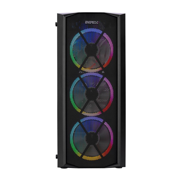 Everest számítógépház -  flat mesh (fekete; plexi; atx; alsó táp; 4x120mm; 1xusb3.0 + 2xusb2.0, i/o; porszűrő)