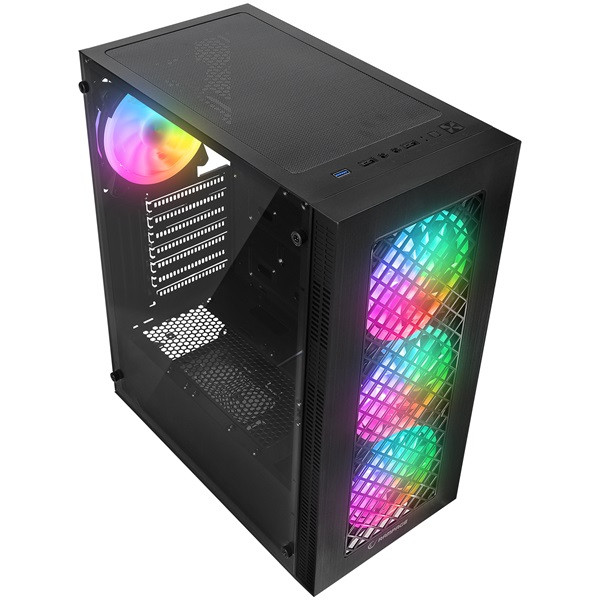 Everest számítógépház -  plaid v1 (fekete; üveg; atx; alsó táp; 4x120mm rgb, 1xusb3.0 + 2xusb2.0)