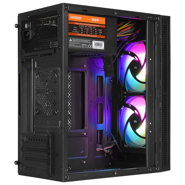 Everest számítógépház - minion mesh peak 300w (fekete; 2x12cm venti, micro atx / mini-itx, 300w táp)