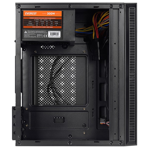 Everest számítógépház - minion mesh peak 300w (fekete; 2x12cm venti, micro atx / mini-itx, 300w táp)