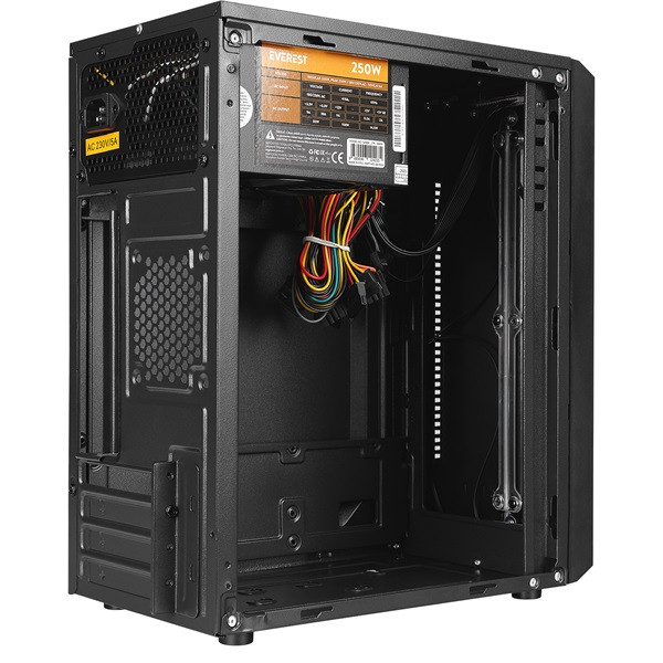 Everest számítógépház - saber rgb peak 250w (fekete; micro atx / mini-itx, 250w táp, 2xusb2.0 )