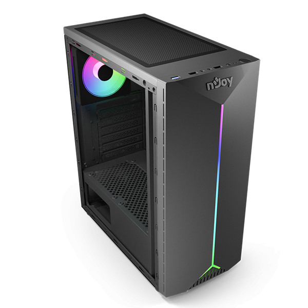 Njoy számítógépház -  anil (fekete, ablakos, atx, 1x12cm, 2xusb2.0, 1x usb3.0)