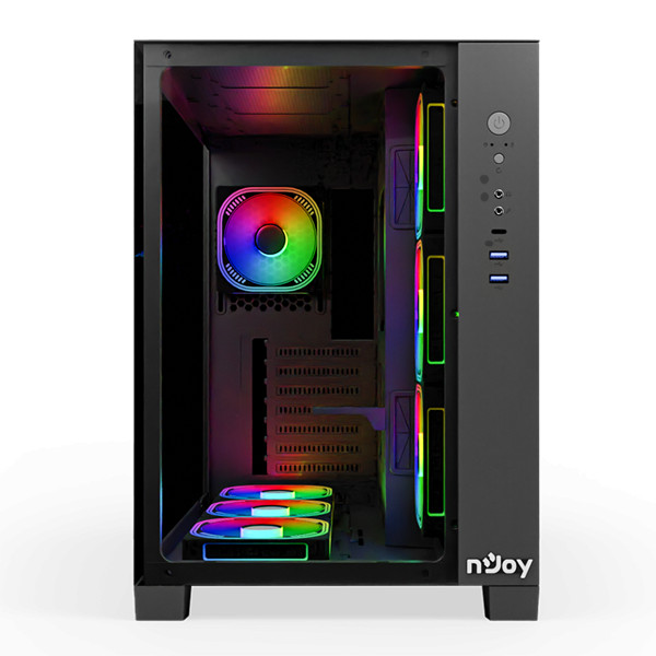 Njoy számítógépház -  aura (fekete, ablakos, atx, 7x12cm, 2xusb3.0, 1x usb-c)