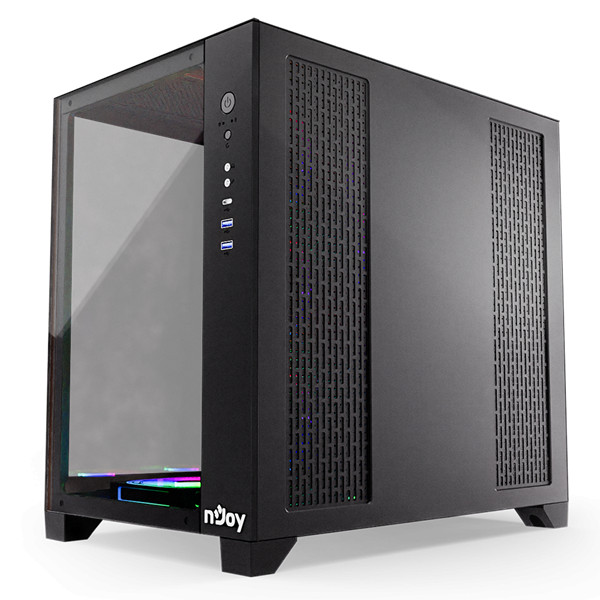Njoy számítógépház -  aura (fekete, ablakos, atx, 7x12cm, 2xusb3.0, 1x usb-c)