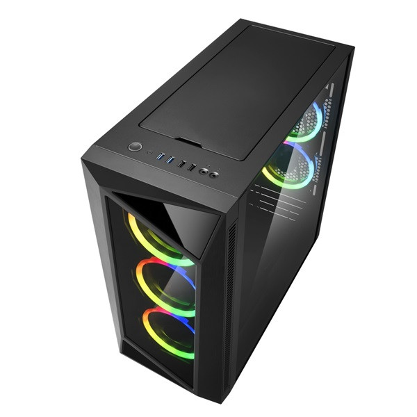 Sharkoon számítógépház - rev 200 rgb (fekete; atx,matx; alsó táp; 5x120mm v.; 2xusb3.0, 2xusb2.0, i/o)