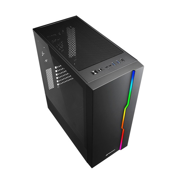 Sharkoon számítógépház - rgb slider black (fekete; üveg oldal; alsó táp; atx; 6x120mm; 2xusb3.0; 1xusb2.0; i/o)