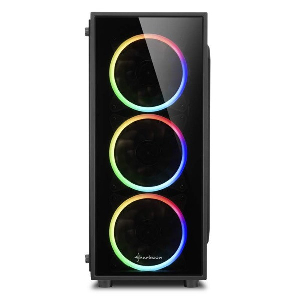 Sharkoon számítógépház - tg4 rgb (fekete; üveg oldal; alsó táp; atx; 4x120mm rgb ventillátor; 2xusb3.0; i/o)