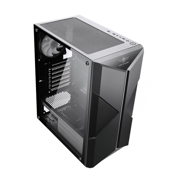 Spirit of gamer számítógépház - clone 3 black (fekete, ablakos, 8x12cm ventilátor, alsó táp,  atx, 1xusb3.0, 2xusb2.0)