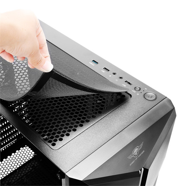 Spirit of gamer számítógépház - clone 3 black (fekete, ablakos, 8x12cm ventilátor, alsó táp,  atx, 1xusb3.0, 2xusb2.0)