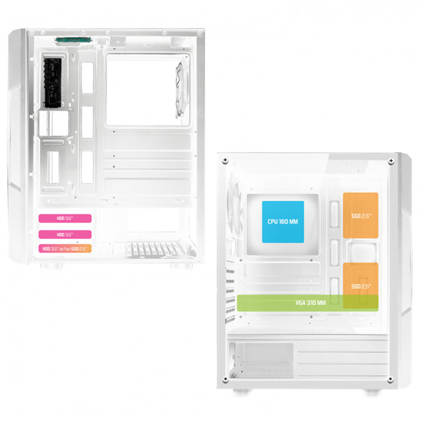 Spirit of gamer számítógépház - clone 3 white (fekete, ablakos, 8x12cm ventilátor, alsó táp,  atx, 1xusb3.0, 2xusb2.0)