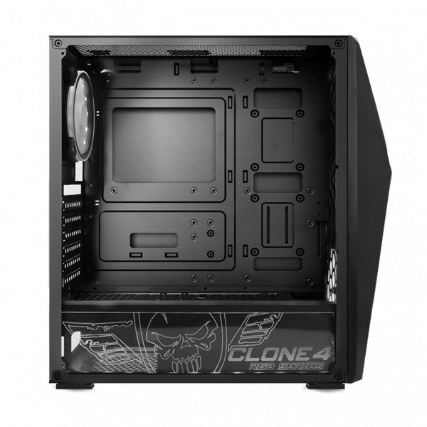 Spirit of gamer számítógépház - clone 4 black (fekete, ablakos, 8x12cm ventilátor, alsó táp,  atx, 1xusb3.0, 2xusb2.0)