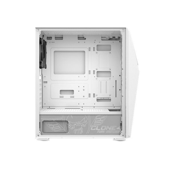 Spirit of gamer számítógépház - clone 4 white (fekete, ablakos, 8x12cm ventilátor, alsó táp,  atx, 1xusb3.0, 2xusb2.0)