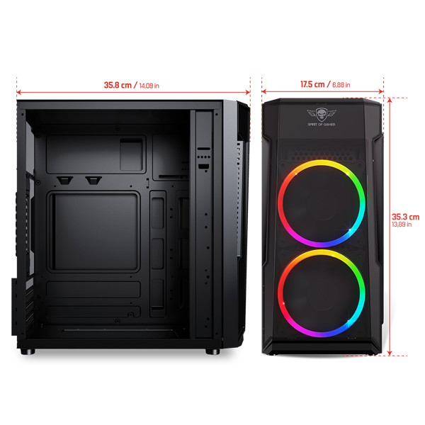 Spirit of gamer számítógépház - deathmatch 3 rgb (fekete, ablakos, 2x12cm, ventilátor matx, itx, 1xusb3.0, 2xusb2.0)