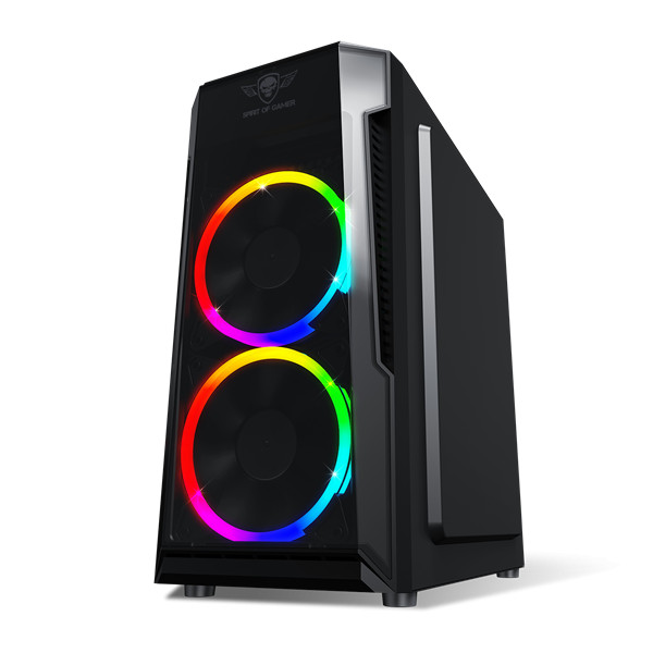 Spirit of gamer számítógépház - deathmatch 3 rgb (fekete, ablakos, 2x12cm, ventilátor matx, itx, 1xusb3.0, 2xusb2.0)
