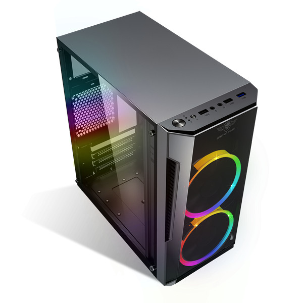 Spirit of gamer számítógépház - deathmatch 3 rgb (fekete, ablakos, 2x12cm, ventilátor matx, itx, 1xusb3.0, 2xusb2.0)