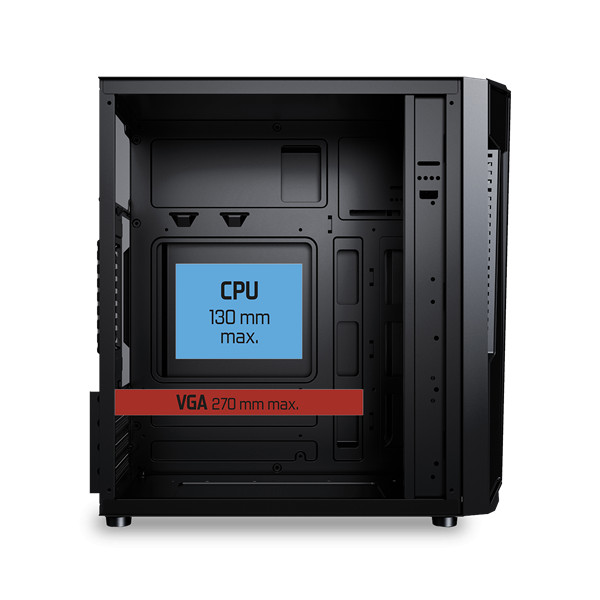 Spirit of gamer számítógépház - deathmatch 3 rgb (fekete, ablakos, 2x12cm, ventilátor matx, itx, 1xusb3.0, 2xusb2.0)
