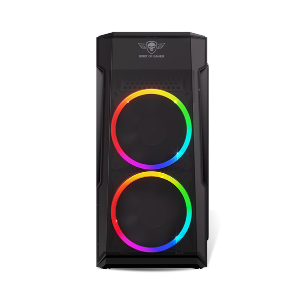 Spirit of gamer számítógépház - deathmatch 3 rgb (fekete, ablakos, 2x12cm, ventilátor matx, itx, 1xusb3.0, 2xusb2.0)