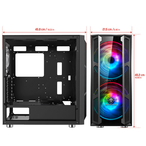 Spirit of gamer számítógépház - ghost 5 rgb (fekete, ablakos, 2x20cm, 4x12cm ventilátor, atx, matx, 2xusb3.0, 1xusb2.0)