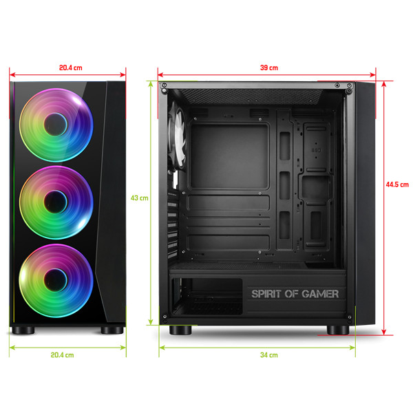 Spirit of gamer számítógépház - ghost iii rgb (fekete, ablakos, 8x12cm ventilátor, atx, matx, 2xusb3.0, 1xusb2.0)