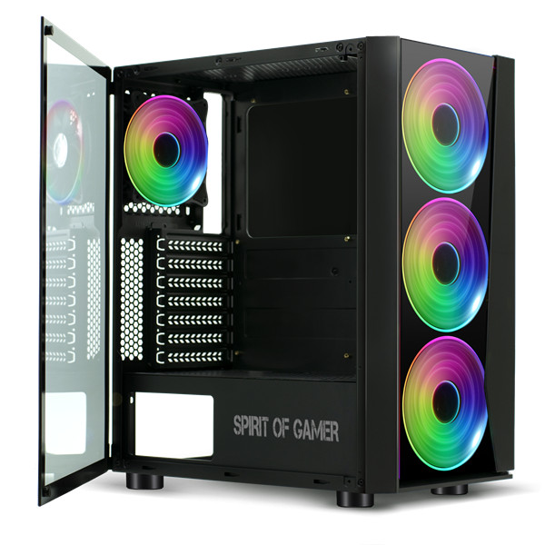 Spirit of gamer számítógépház - ghost iii rgb (fekete, ablakos, 8x12cm ventilátor, atx, matx, 2xusb3.0, 1xusb2.0)