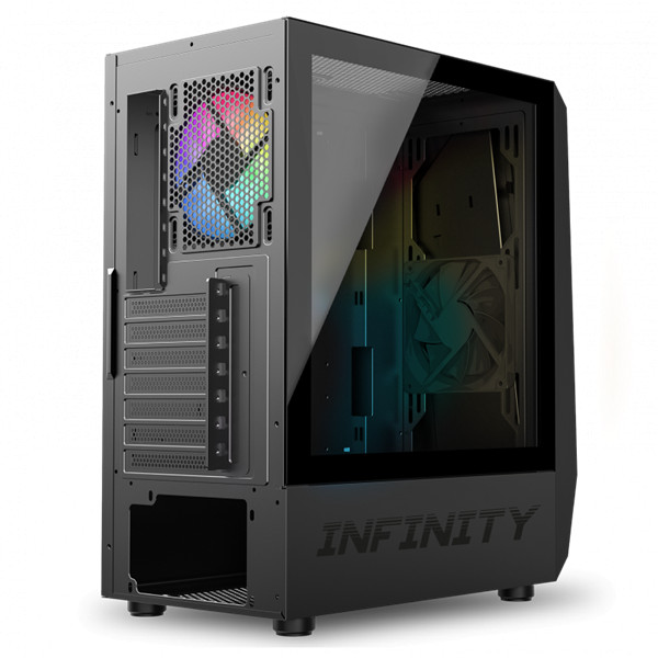 Spirit of gamer számítógépház - infinity black (fekete, ablakos, 8x12cm ventilátor, alsó táp,  atx, 1xusb3.0, 2xusb2.0)