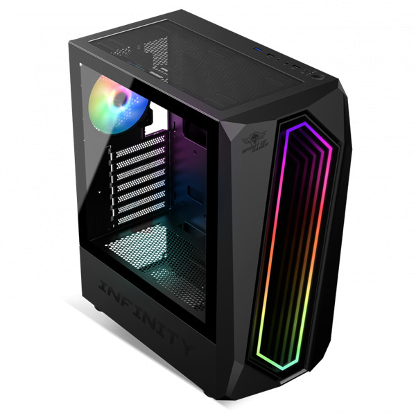 Spirit of gamer számítógépház - infinity black (fekete, ablakos, 8x12cm ventilátor, alsó táp,  atx, 1xusb3.0, 2xusb2.0)