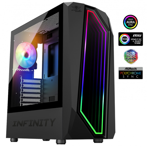 Spirit of gamer számítógépház - infinity black (fekete, ablakos, 8x12cm ventilátor, alsó táp,  atx, 1xusb3.0, 2xusb2.0)