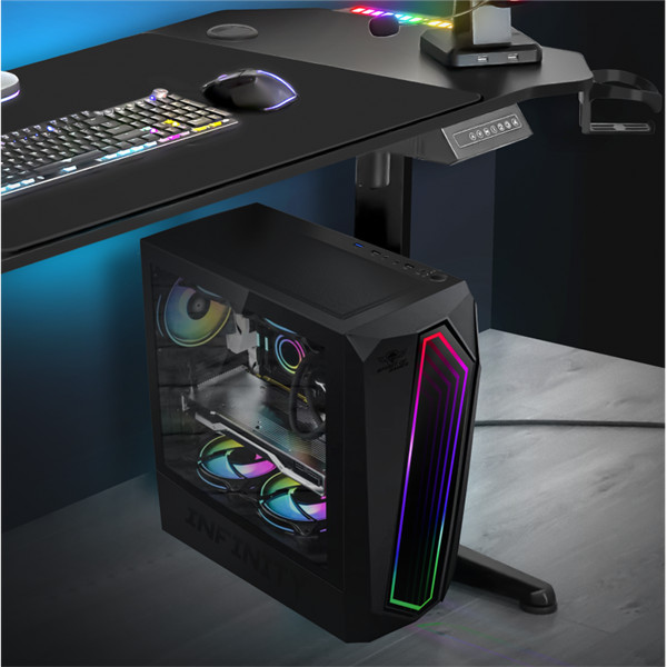 Spirit of gamer számítógépház - infinity black (fekete, ablakos, 8x12cm ventilátor, alsó táp,  atx, 1xusb3.0, 2xusb2.0)