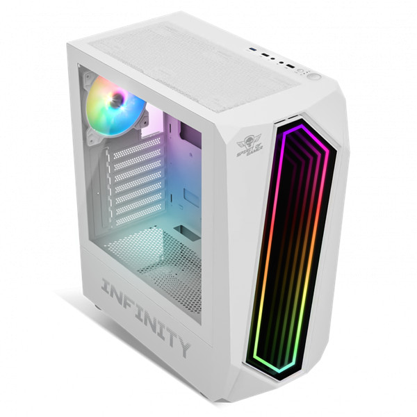 Spirit of gamer számítógépház - infinity white (fekete, ablakos, 8x12cm ventilátor, alsó táp,  atx, 1xusb3.0, 2xusb2.0)