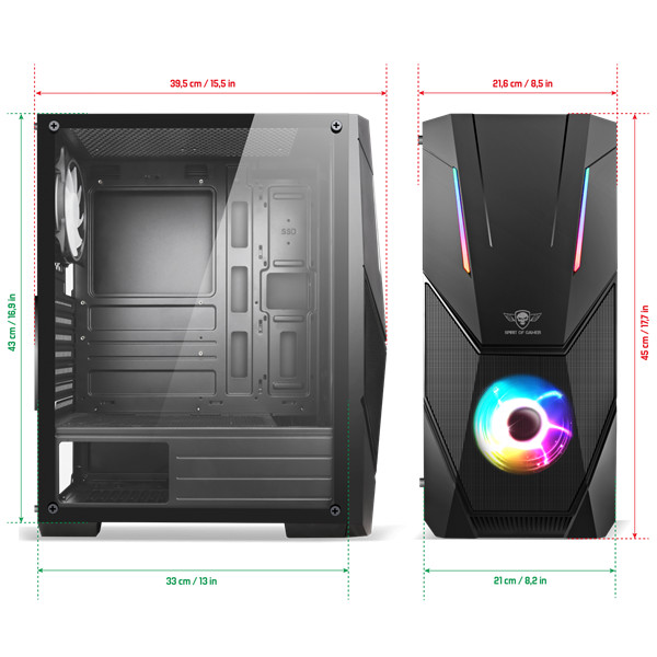 Spirit of gamer számítógépház - rogue v rgb (fekete, ablakos, 8x12cm ventilátor, alsó táp,  atx, 1xusb3.0, 2xusb2.0)