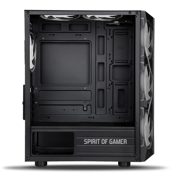 Spirit of gamer számítógépház - rogue vii rgb (fekete, ablakos, 6x12cm ventilátor, alsó táp,  atx, 1xusb3.0, 2xusb2.0)