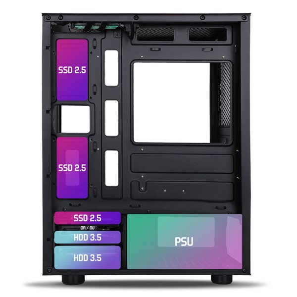 Spirit of gamer számítógépház - rogue vii rgb (fekete, ablakos, 6x12cm ventilátor, alsó táp,  atx, 1xusb3.0, 2xusb2.0)