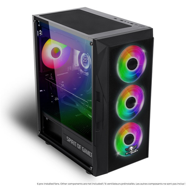 Spirit of gamer számítógépház - rogue vii rgb (fekete, ablakos, 6x12cm ventilátor, alsó táp,  atx, 1xusb3.0, 2xusb2.0)