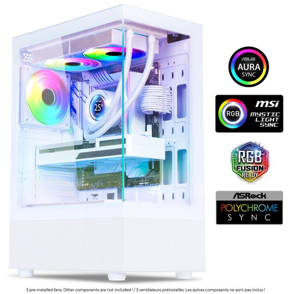 Spirit of gamer számítógépház - spectra arctic (fehér, ablakos, 3x12cm ventilátor, alsó táp,  atx, 1xusb3.0, 2xusb2.0)