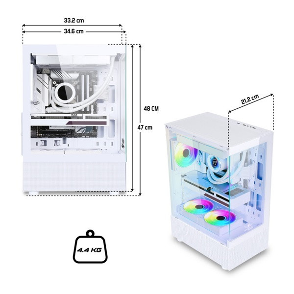 Spirit of gamer számítógépház - spectra arctic (fehér, ablakos, 3x12cm ventilátor, alsó táp,  atx, 1xusb3.0, 2xusb2.0)