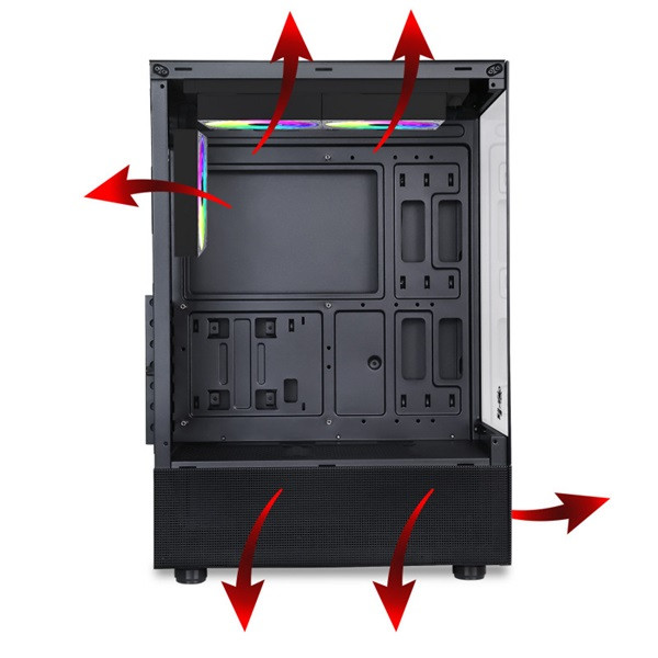 Spirit of gamer számítógépház - spectra black (fekete, ablakos, 3x12cm ventilátor, alsó táp,  atx, 1xusb3.0, 2xusb2.0)