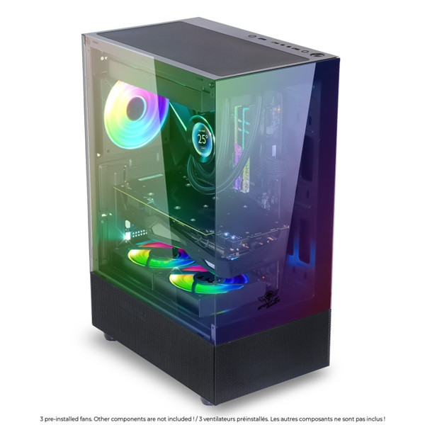 Spirit of gamer számítógépház - spectra black (fekete, ablakos, 3x12cm ventilátor, alsó táp,  atx, 1xusb3.0, 2xusb2.0)