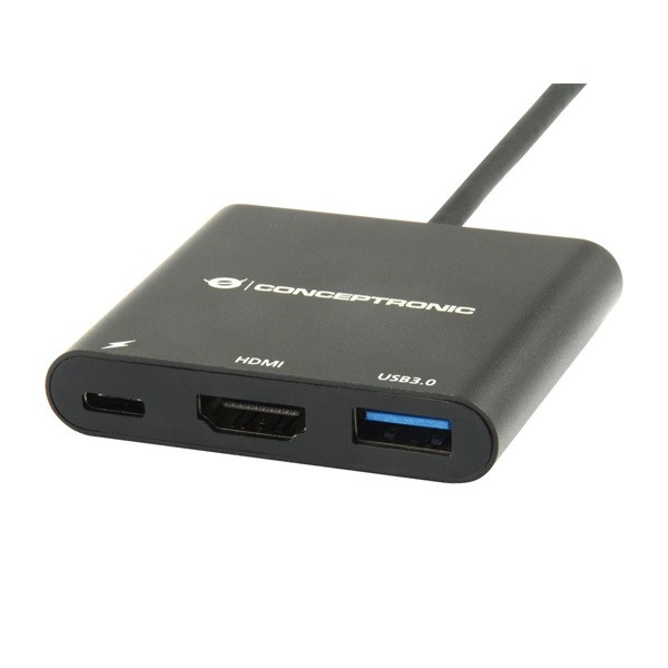 Conceptronic notebook dokkoló - donn01b (usb-c to hdmi+usb-c pd:60w+usb-a 3.0, fekete)