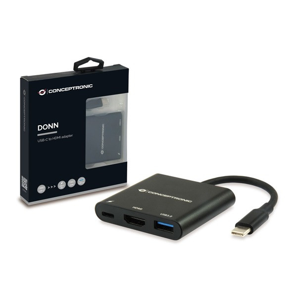 Conceptronic notebook dokkoló - donn01b (usb-c to hdmi+usb-c pd:60w+usb-a 3.0, fekete)
