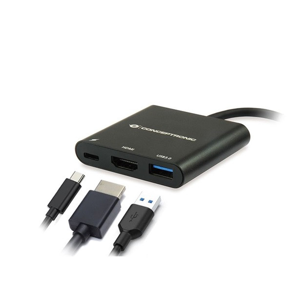 Conceptronic notebook dokkoló - donn01b (usb-c to hdmi+usb-c pd:60w+usb-a 3.0, fekete)