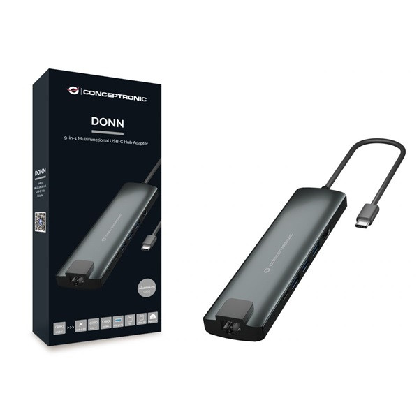 Conceptronic notebook dokkoló - donn06g (usb-c to hdmi+usb-c pd:60w+usb-a+sd/tf+rj-45, fekete)