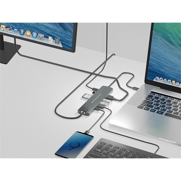 Conceptronic notebook dokkoló - donn06g (usb-c to hdmi+usb-c pd:60w+usb-a+sd/tf+rj-45, fekete)