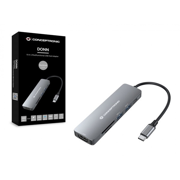 Conceptronic notebook dokkoló - donn11g (usb-c to hdmi+usb-c pd:60w+usb-a 3.0+2.0, ezüst)