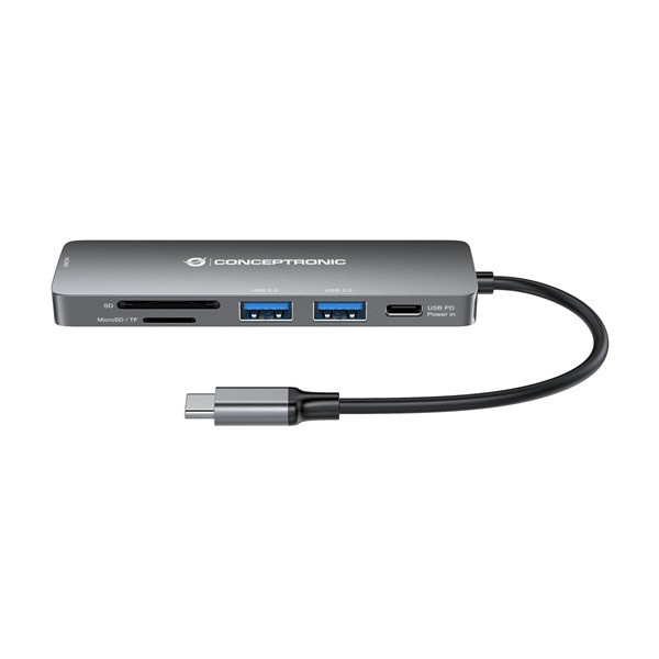 Conceptronic notebook dokkoló - donn11g (usb-c to hdmi+usb-c pd:60w+usb-a 3.0+2.0, ezüst)