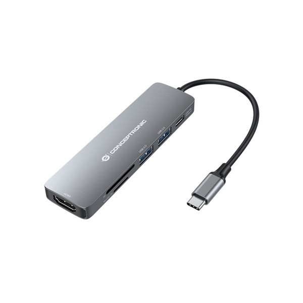 Conceptronic notebook dokkoló - donn11g (usb-c to hdmi+usb-c pd:60w+usb-a 3.0+2.0, ezüst)