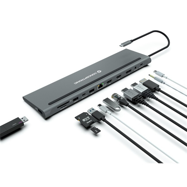 Conceptronic notebook dokkoló - donn17g (usb-c to hdmi/dp/usb-c pd/usb-c data/usb 3.0/usb 2.0/sd/tf/gbe/aux)