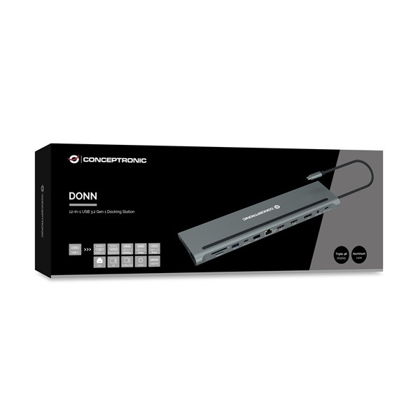Conceptronic notebook dokkoló - donn17g (usb-c to hdmi/dp/usb-c pd/usb-c data/usb 3.0/usb 2.0/sd/tf/gbe/aux)