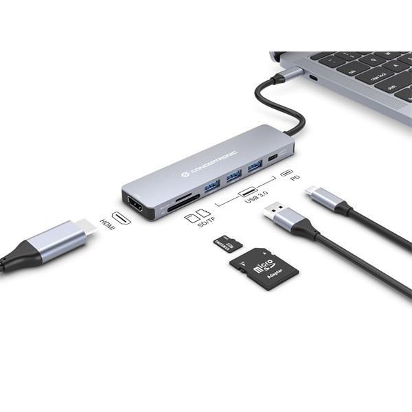 Conceptronic notebook dokkoló - donn18g (usb-c to hdmi/usb-c pd/usb 3.0/sd/tf)